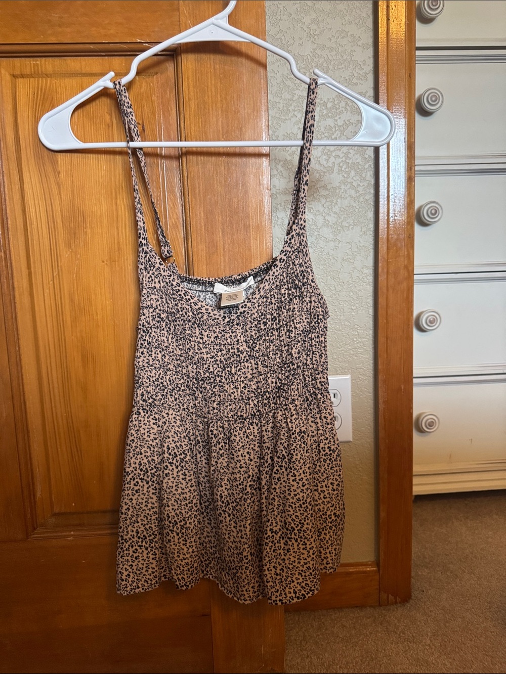 URBAN Romantics Leopard Print Spaghetti Strap Top in Taupe & Black